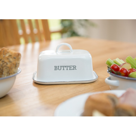 Living Nostalgia Vintage-Style Enamel Butter Dish with Lid