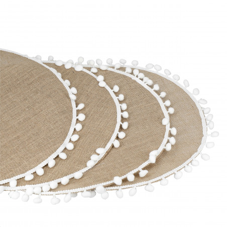 Natural Elements Set of 4 Woven Hessian Jute Round Table Mats, 38cm