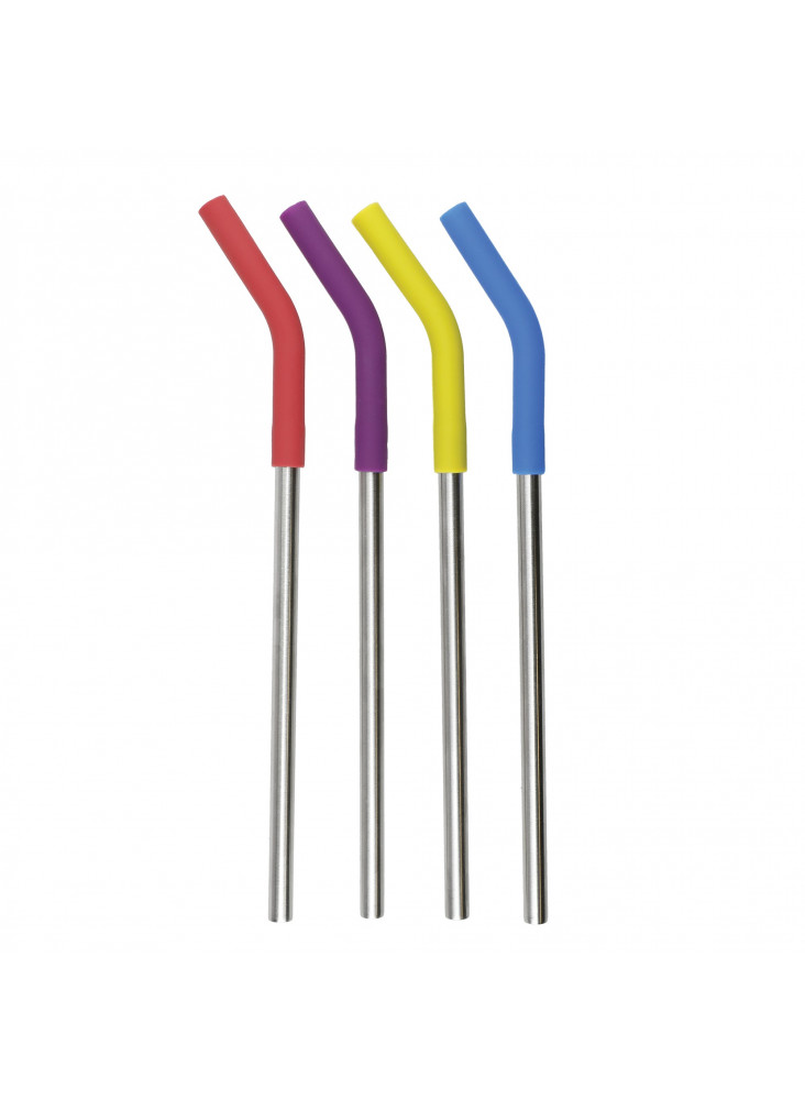 Colourworks Set Of 4 Reusable Metal Straws With Cleaner