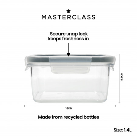 MasterClass Eco Snap 1.4L Square Food Storage Container