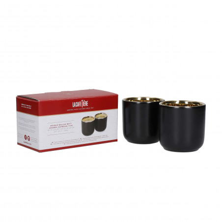 La Cafetière Double Black & Gold Insulated Espresso Cups