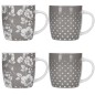 KitchenCraft Barrel Mug Set - Grey Floral / Polka Dot