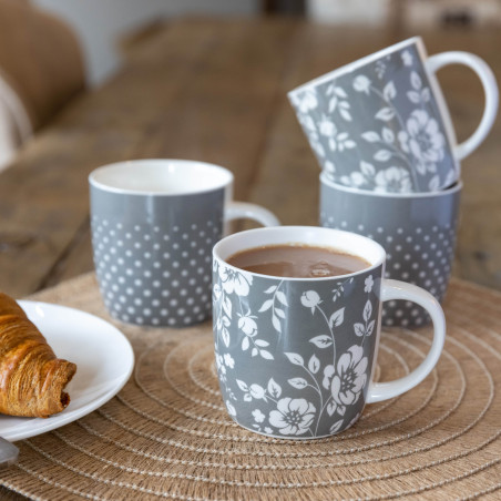 KitchenCraft Barrel Mug Set - Grey Floral / Polka Dot