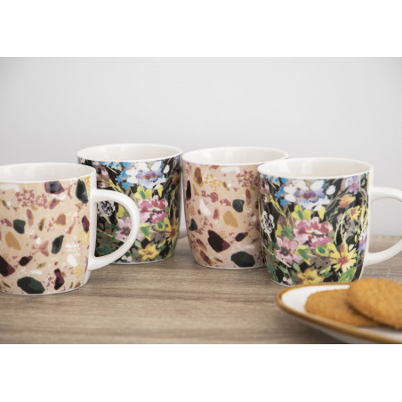 KitchenCraft Barrel Mug Set - Terrazzo Floral Design