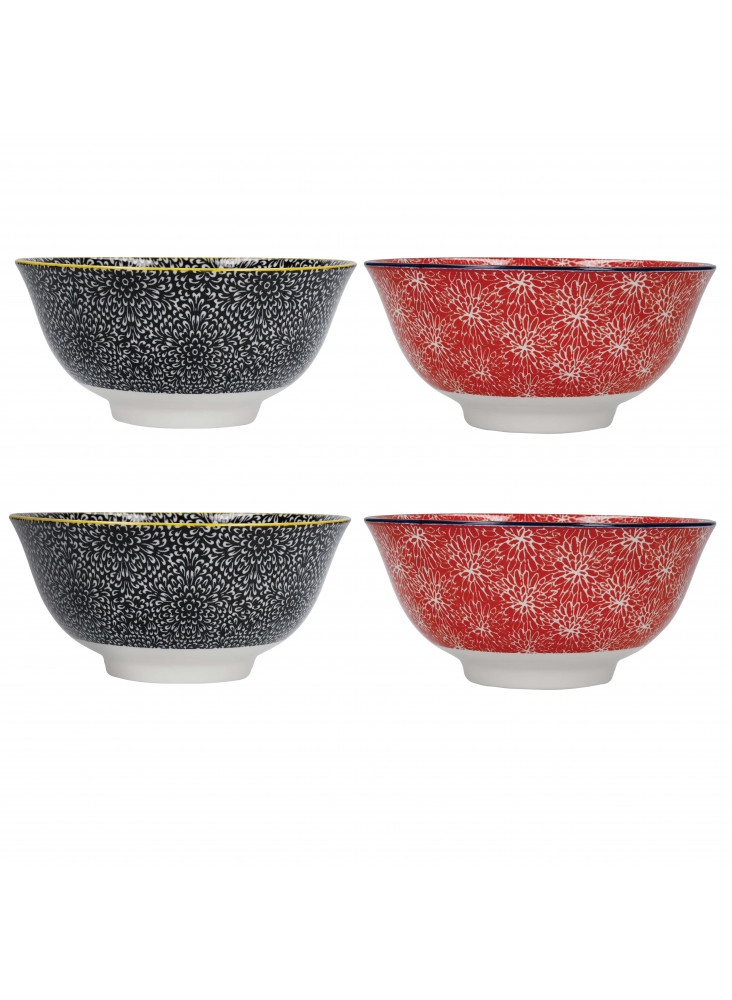 KitchenCraft Set of 4 Bowls - Red & Black Design