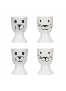 KitchenCraft Set Of 4 Egg Cups - Cat and Dog