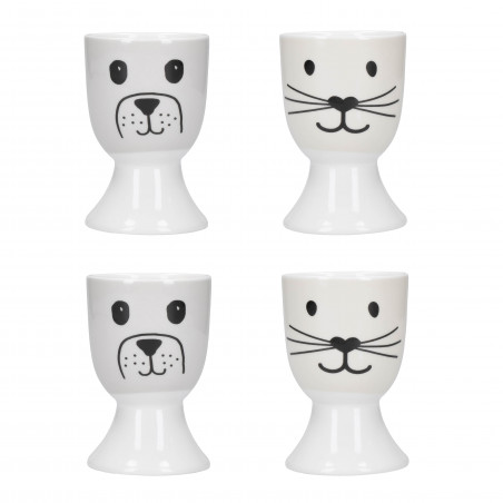 KitchenCraft Set Of 4 Egg Cups - Cat and Dog