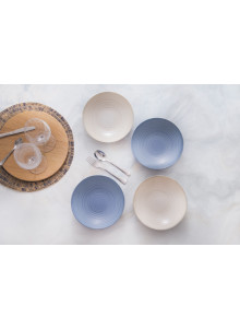 KitchenCraft Set of 4 Glazed Stoneware Pasta Bowls - Blue / Cream