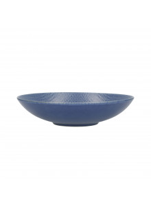 KitchenCraft Set of 4 Glazed Stoneware Pasta Bowls - Embossed Blue / Cream