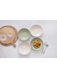 KitchenCraft Set of 4 Glazed Stoneware Pasta Bowls - Green / Cream
