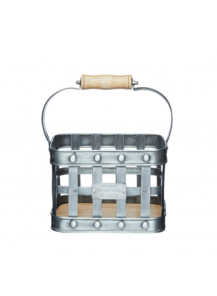 Industrial Kitchen Metal and Mango Wood Condiment Caddy