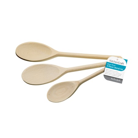 KitchenCraft Set of Three Beech Wood Spoons