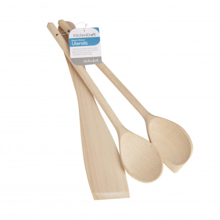 KitchenCraft Set of Three Beech Wood Utensils