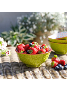 KitchenCraft Bright Green Geometric Print Ceramic Bowls