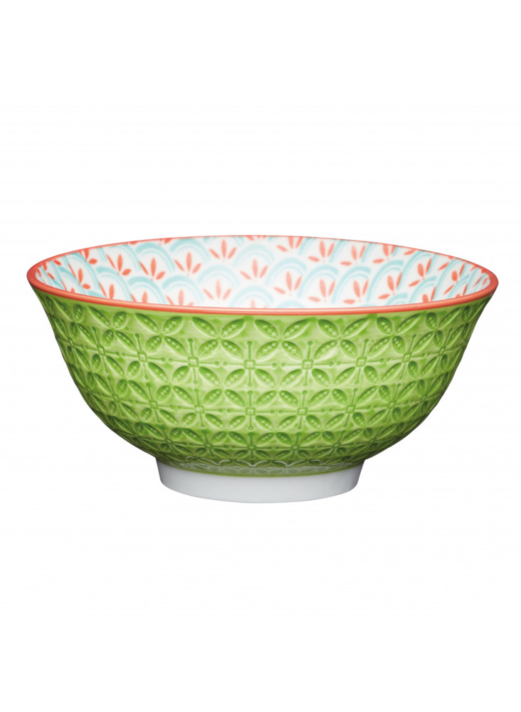 KitchenCraft Bright Green Geometric Print Ceramic Bowls