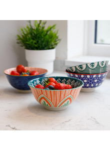 KitchenCraft Colourful Folk Pattern Ceramic Bowls