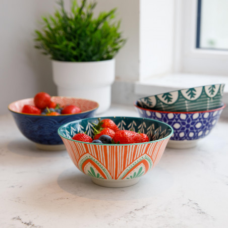 KitchenCraft Colourful Folk Pattern Ceramic Bowls