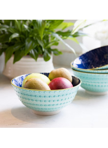 KitchenCraft Contrasting Blue Chevron and Spotty Ceramic Bowls