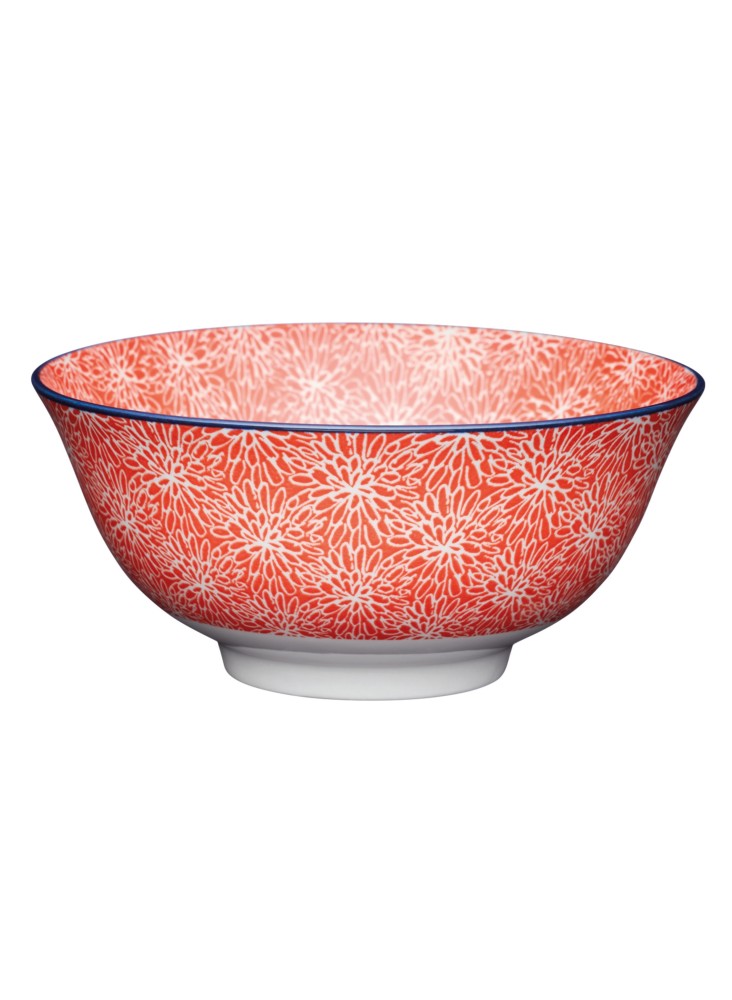 KitchenCraft Red Floral and Blue Edge Ceramic Bowls