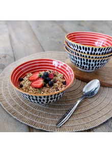 KitchenCraft Red Swirl and Black Spots Ceramic Bowls