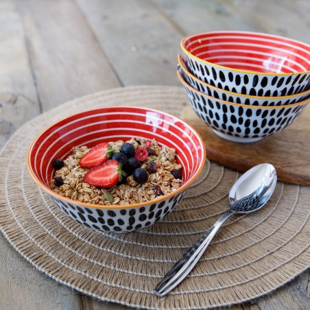 KitchenCraft Red Swirl and Black Spots Ceramic Bowls