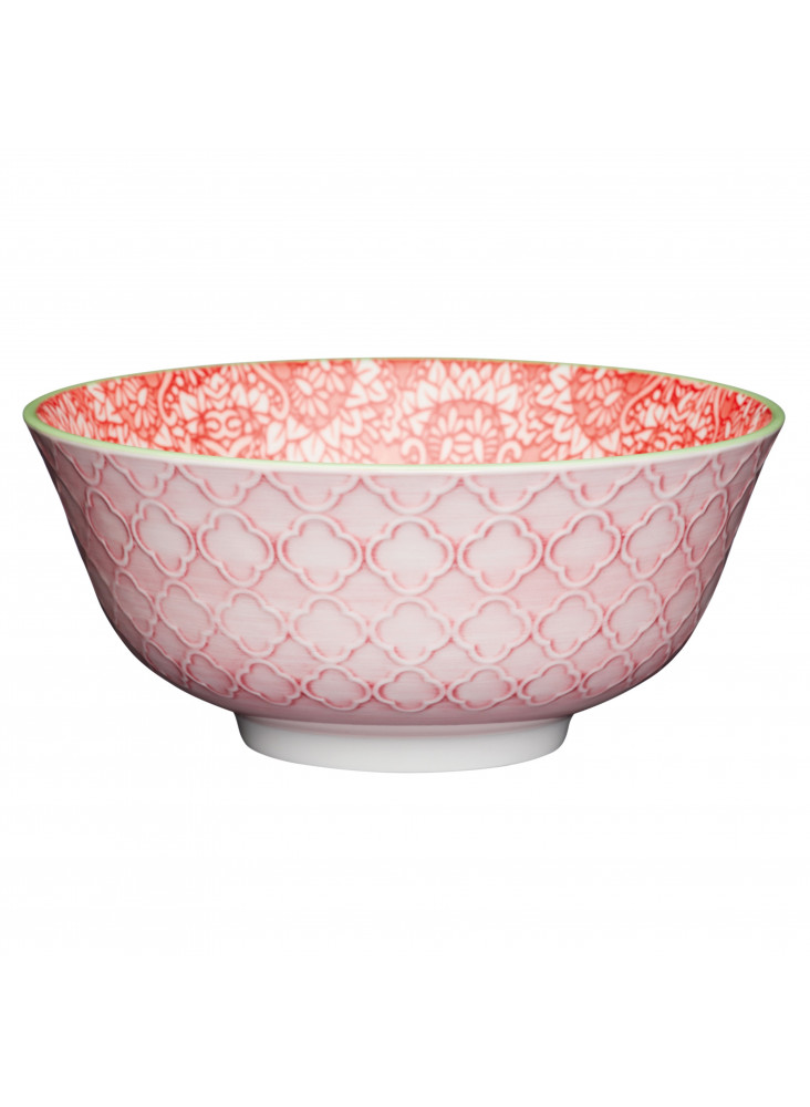 KitchenCraft Red and Pink Victorian Style Print Ceramic Bowls