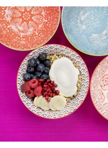 KitchenCraft Patterned Cereal Bowl Set in Gift Box, Ceramic, 'Brights' Designs, 15cm, 4 Pieces