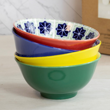 KitchenCraft Patterned Cereal Bowl Set in Gift Box, Ceramic, 'World of Flavours' Designs, 15cm, 4 Pieces