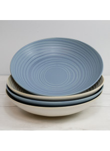 KitchenCraft Set of 4 Glazed Stoneware Pasta Bowls - Blue / Cream