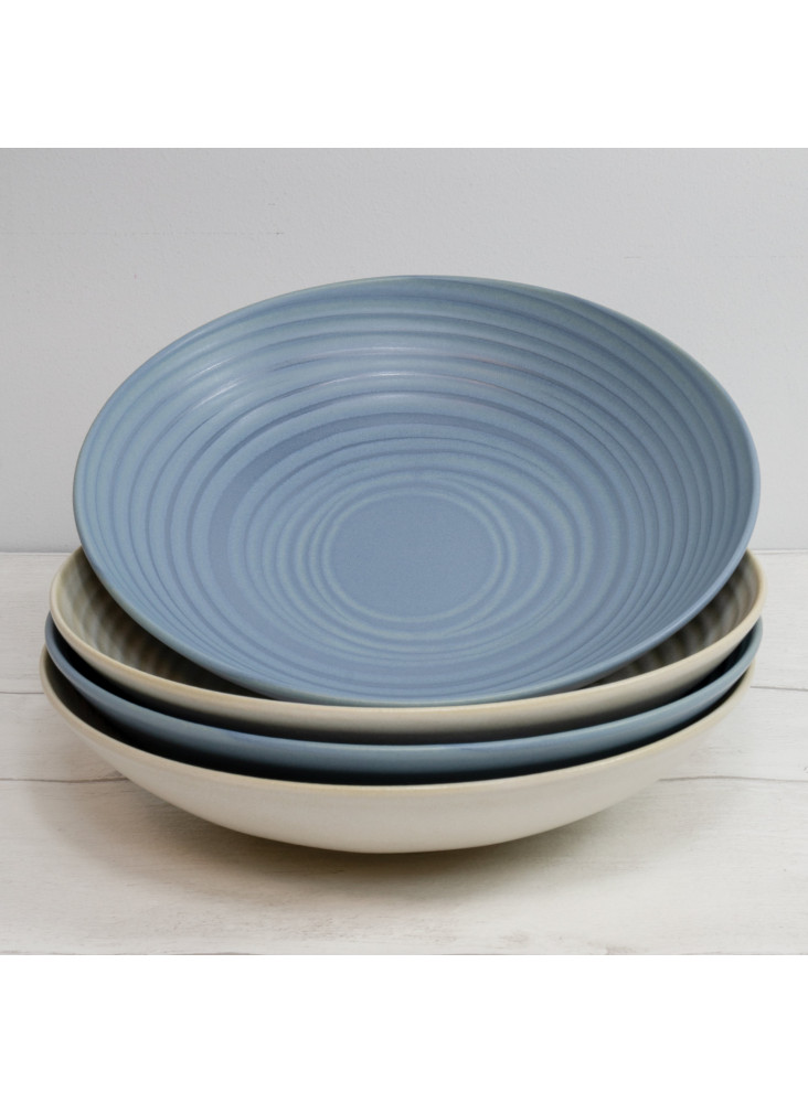 KitchenCraft Set of 4 Glazed Stoneware Pasta Bowls - Blue / Cream