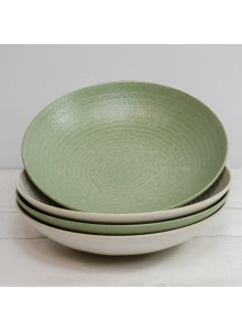 KitchenCraft Set of 4 Glazed Stoneware Pasta Bowls - Green / Cream