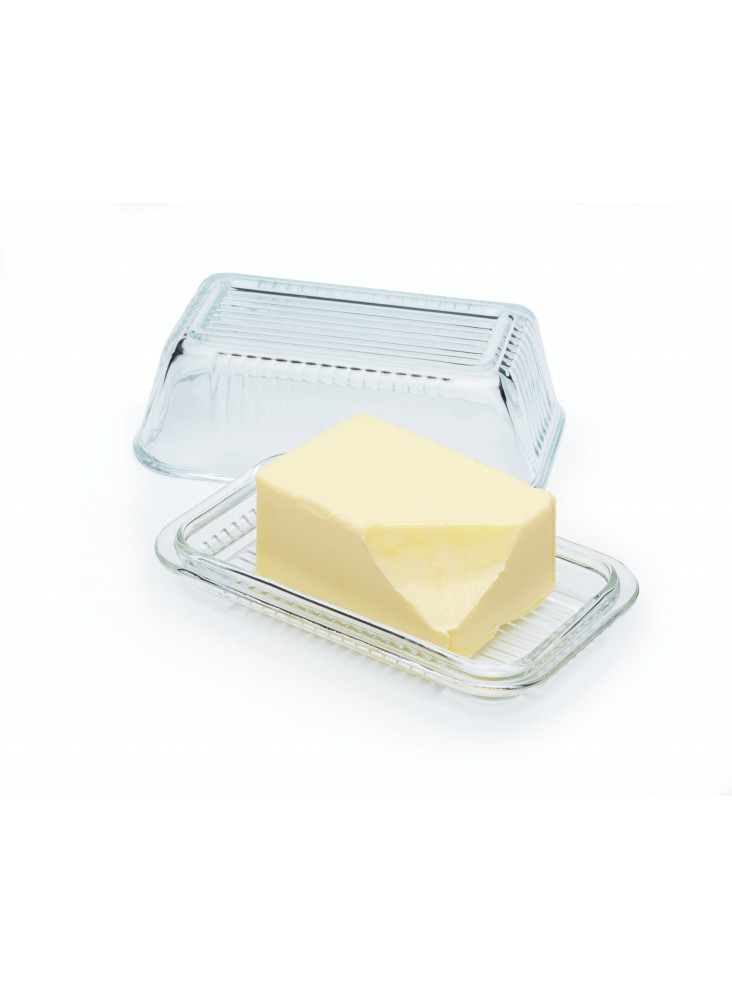 KitchenCraft Glass Embossed Vintage Style Covered Butter Dish