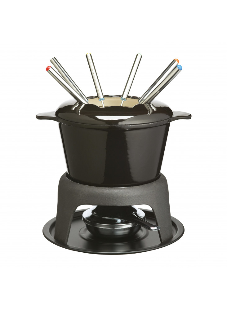 MasterClass Cast Iron Enamelled Black Fondue Set