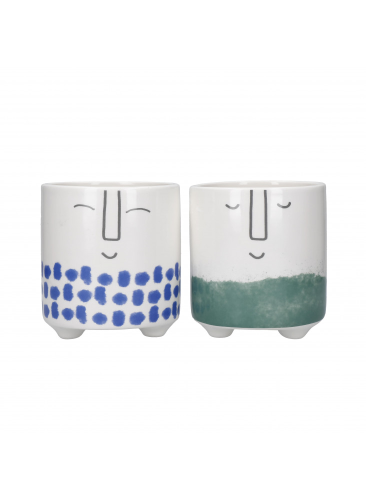 KitchenCraft Set of 2 Ceramic Plant Pots with Happy Face Designs