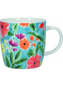 KitchenCraft China 425ml Abstract Flowers Barrel Shaped Mug