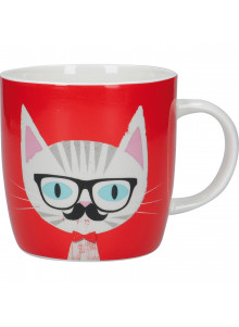 KitchenCraft China 425ml Cat Specs Barrel Shaped Mug