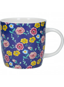 KitchenCraft China 425ml Navy Floral Barrel Shaped Mug