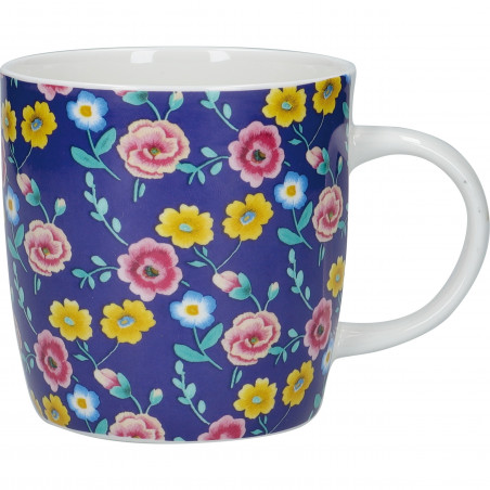 KitchenCraft China 425ml Navy Floral Barrel Shaped Mug