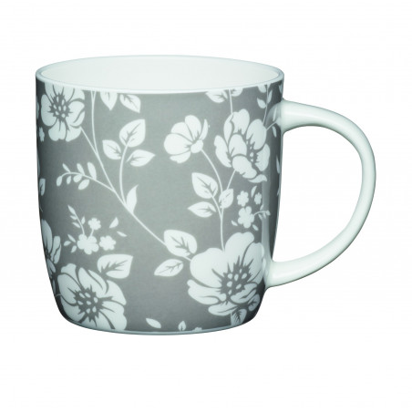 KitchenCraft China 425ml Grey Floral Barrel Shaped Mug