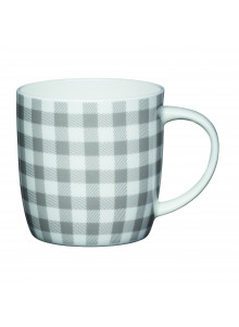 KitchenCraft China 425ml Grey Gingham Barrel Shaped Mug