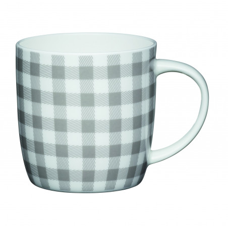 KitchenCraft China 425ml Grey Gingham Barrel Shaped Mug