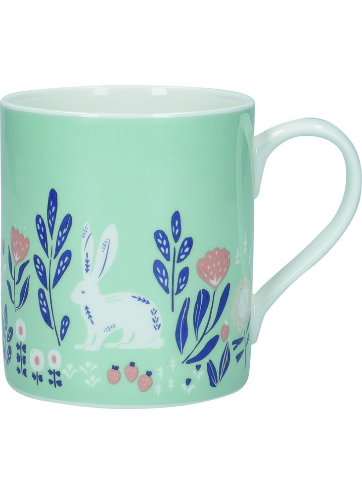 KitchenCraft Fine Bone China Woodcut Rabbit 330ml Can Mug