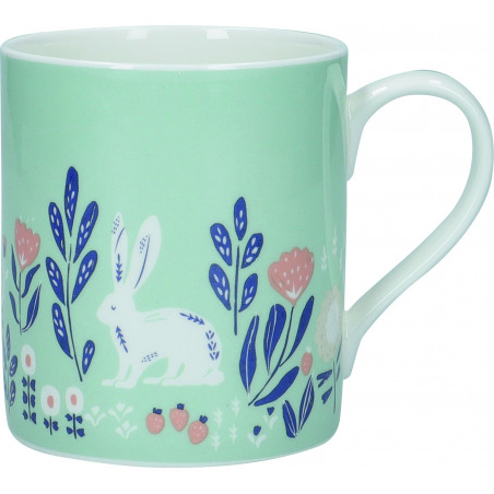 KitchenCraft Fine Bone China Woodcut Rabbit 330ml Can Mug