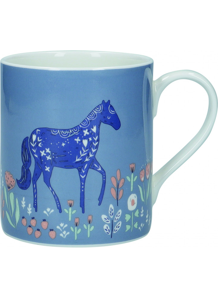 KitchenCraft Fine Bone China Woodcut Horse 330ml Can Mug