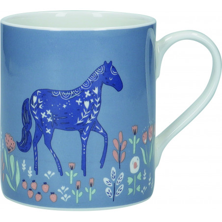 KitchenCraft Fine Bone China Woodcut Horse 330ml Can Mug