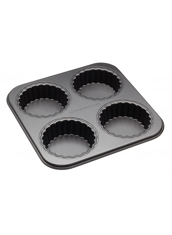 MasterClass Non-Stick Four Hole Loose Base Fluted Mini Tartlet Pan