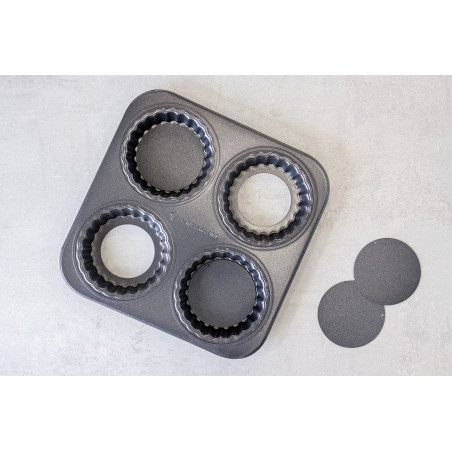 MasterClass Non-Stick Four Hole Loose Base Fluted Mini Tartlet Pan