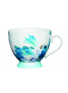 KitchenCraft China Blue Painted Floral 400ml Footed Mug