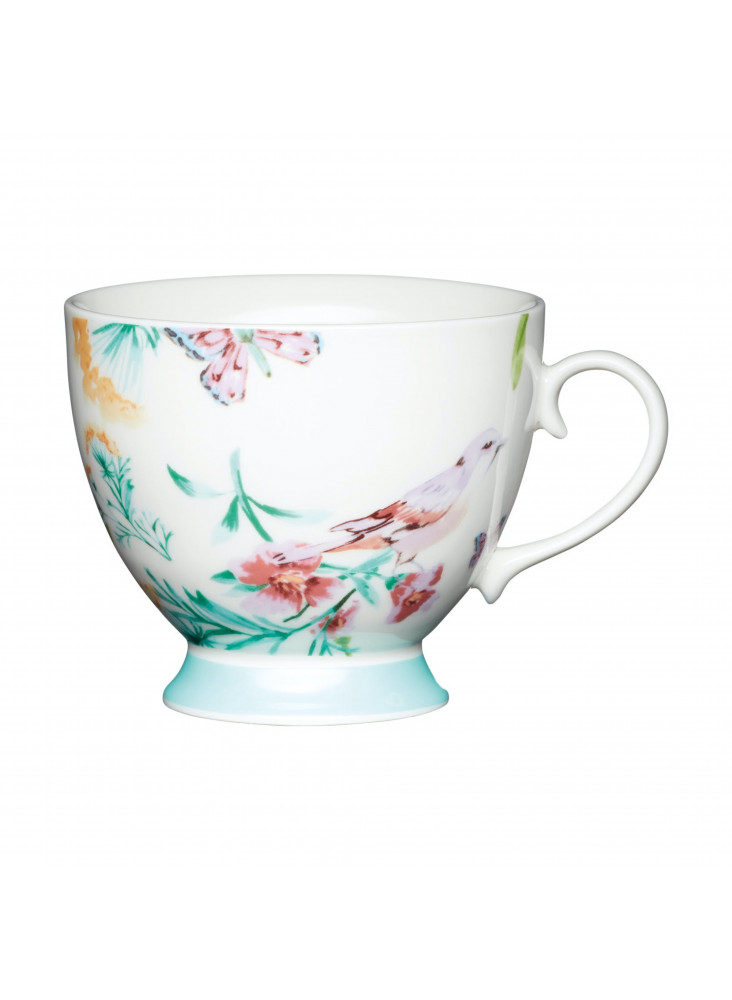 KitchenCraft China White Birds 400ml Footed Mug