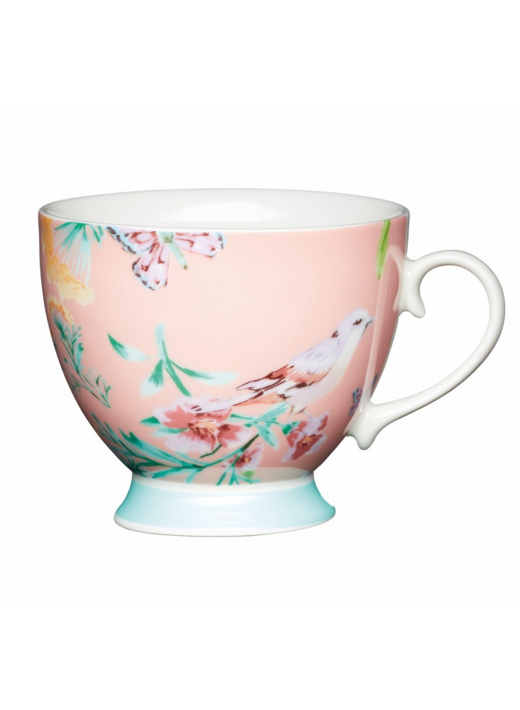 KitchenCraft China Peach Birds 400ml Footed Mug